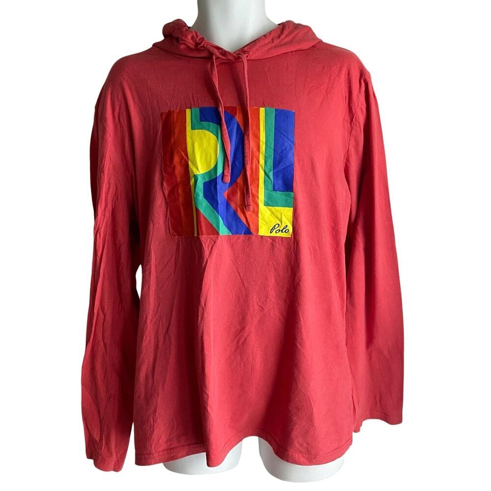 Polo Ralph Lauren Hoodie Mens XL Red Lightweight RL Logo Graphic Pullover